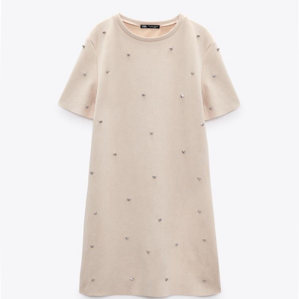 Zara Rhinestone Faux Suede Dress - Light Sand